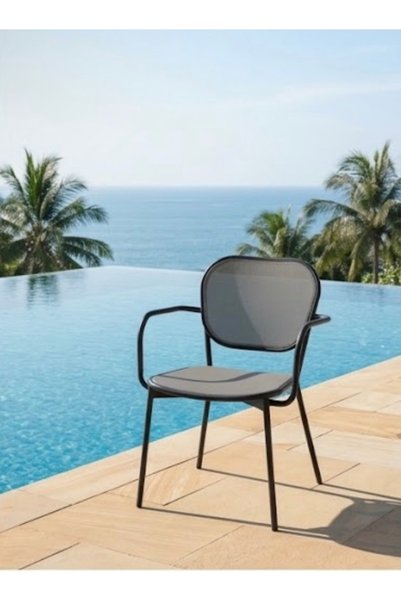 IN HOME STORE Modern Metal Chair with Mesh Back and Comfortable Seat for Indo...