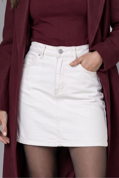 jean shop Kadın Yüksek Bel Mini Kot Etek Cepli Dar Kalıp %100 Pamuk Denim Etek