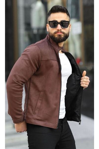 BASEL.CO Men's Brown Suede Jacket for Spring