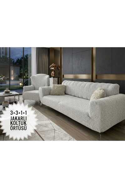 EJMEL Jacquard 3311 Oversized Bar Pattern Elastic-Edged Sofa Cover, Elastic-E...