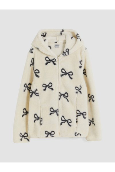 LC Waikiki Sparkling Choices Hooded Girls' Plush Zipper Sweatshirt from Shini...