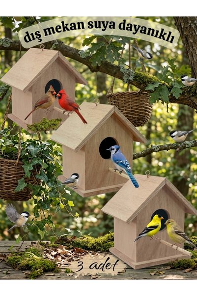 değerli hobi Wooden Beech Bird Nest Bird House Outdoor Waterproof 3 Pieces 15...