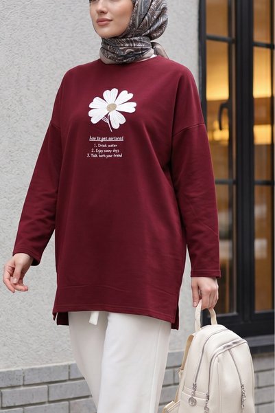 Modamorfo Tunica din bumbac pieptănat cu decolteu rotund și broderie florală ...