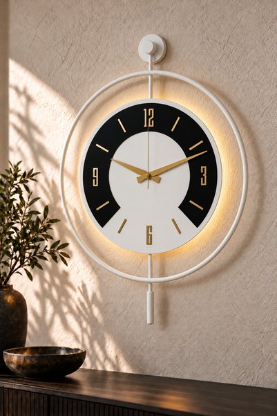 Pey Aksesuar 50x70 cm Metal Ahşap Ve Işığın Muhteşem Uyumu Duvar Saati dekoratif