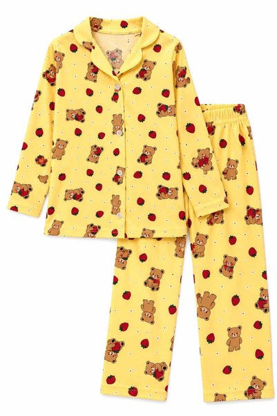 zahider Girl's Cotton Buttoned Long Sleeve Pajama Set