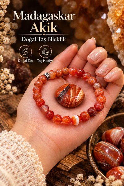 beautifulnaturelstones Madagaskar Akik Doğal Taş Bileklik 8 Mm ( Taş Hediyeli...