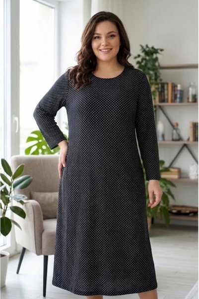elma abone Plus Size Women's Pigment Printed Combed Cotton Dress