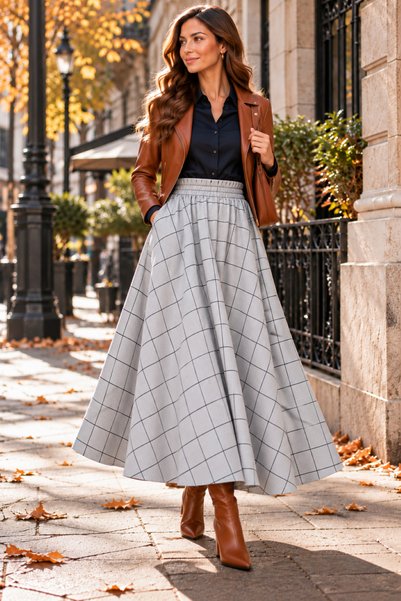 SELDAĞ MODA GRİ RENK SİYAH EKOSE ÇİZGİLİ 90 CM BOY BELİ LASTİKLİ GİZLİ CEPLİ ...