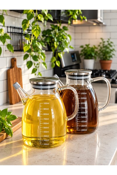 Paşabahçe 2'li Tess Ölçülü Cam Borosilikat Yağlık Sirkelik 1000ml Yağdanlık