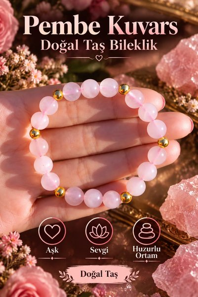 NBS Beautiful Naturel Stones Aşk Taşı Doğal Taş Bileklik ( Pembe Kuvars ) 8 M...