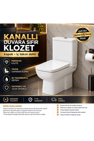 Genel Markalar Duvara Sıfır Klozet Seti – Yavaş Kapanan Kapak ve İç Takım Dahil