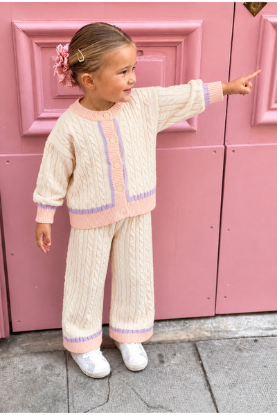 Momercy Pink Striped Girl's Knitwear Set