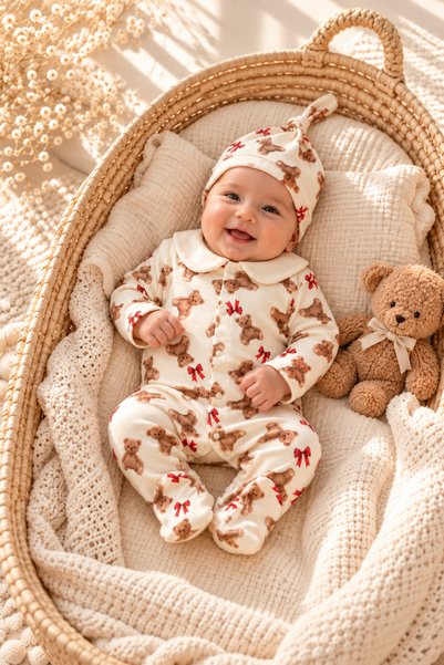 O Baby Obaby Unisex Fiyonklu Ayıcıklı Bebek Tulumu