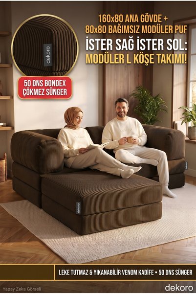 Dekoro Axis 160x240 Modüler Takım 50 DNS Bondex Fitilli Kadife Yataklı Koltuk...