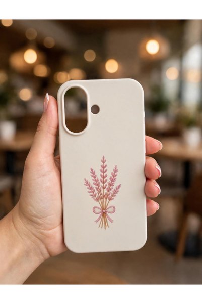 iPhone 16 Uyumlu Lansman Krem Pudra Çiçek Desenli Telefon Kılıfı – Şık ve Zarif Tasarım