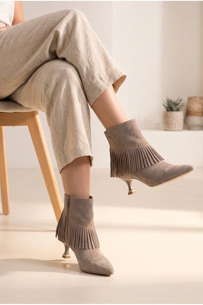 MERVESTORE Women's Winter Boots Tasseled Fringed Zippered Heeled Ankle Boots