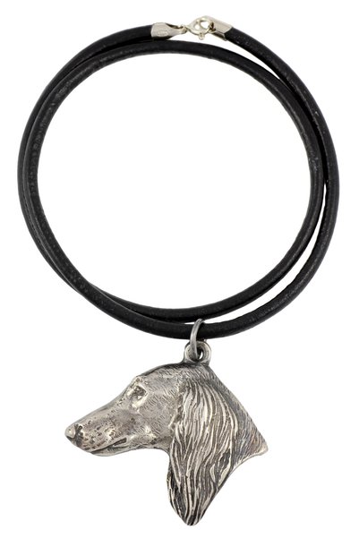 Art - Dog Saluki, Ogar Persan - Colier cu câine, pandantiv placat cu argint p...