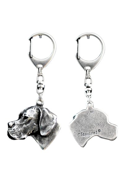 Art - Dog English Pointer - Breloc placat cu argint cu un câine într-o cutie ...