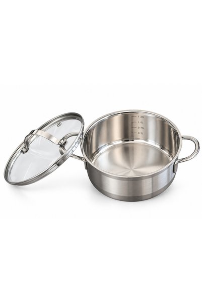 fara marca Oală din oțel inoxidabil cu capac de sticlă – 16 cm, 1,5 L, compat...
