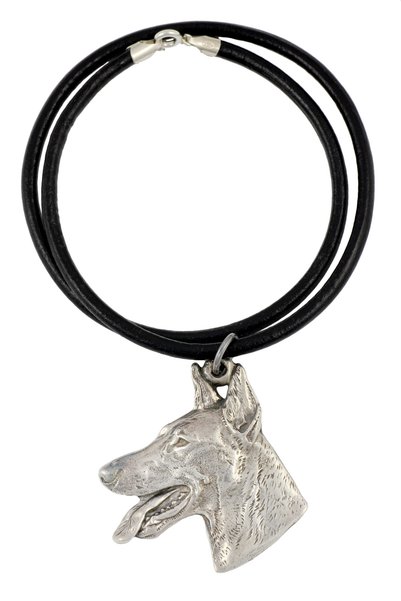 Art - Dog Dobermann - Colier cu câine, pandantiv placat cu argint pentru iubi...