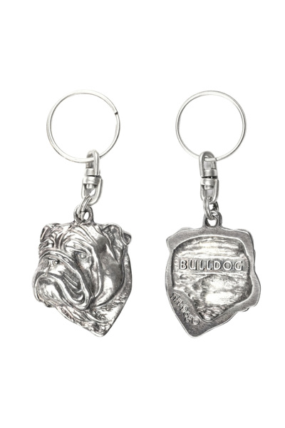 Art - Dog Bulldog - Pandantiv câine placat cu argint, decorațiune pentru gean...