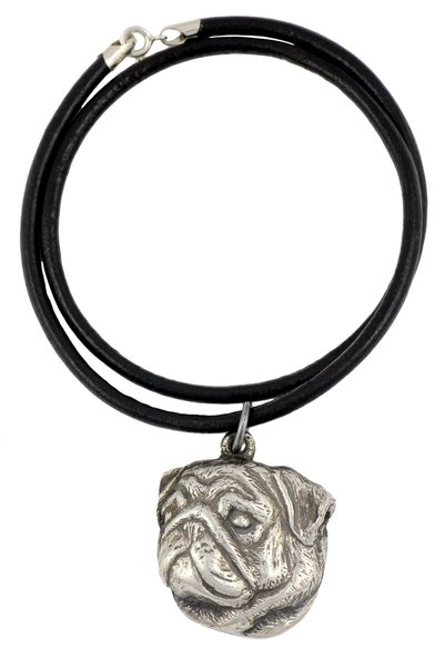 Art - Dog Pug II - Colier cu câine, pandantiv placat cu argint pentru iubitor...