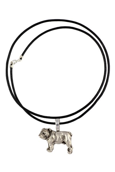 Art - Dog Bulldog, Bulldog Englez - Colier cu pandantiv câine, placat cu argi...