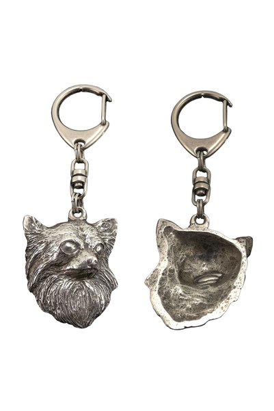 Art - Dog Chihuahua cu păr lung - Breloc placat cu argint cu câine, decorațiu...