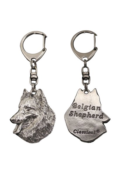 Art - Dog Câine Ciobănesc Belgian - Breloc placat cu argint cu câine, decoraț...