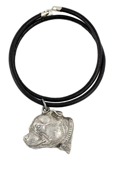 Art - Dog Staffordshire Bull Terrier - Colier cu câine, pandantiv placat cu a...