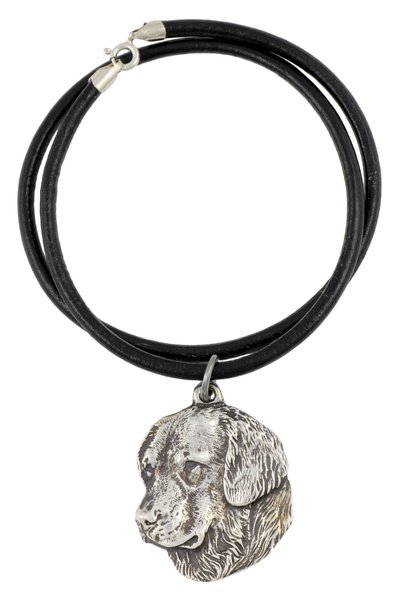 Art - Dog Golden Retriever - Colier cu câine, pandantiv placat cu argint pent...