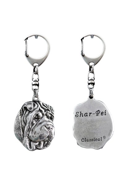Art - Dog Shar Pei - Breloc placat cu argint cu câine, decorațiune pentru gea...