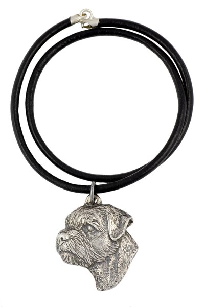 Art - Dog Border Terrier - Colier cu câine, pandantiv placat cu argint pentru...