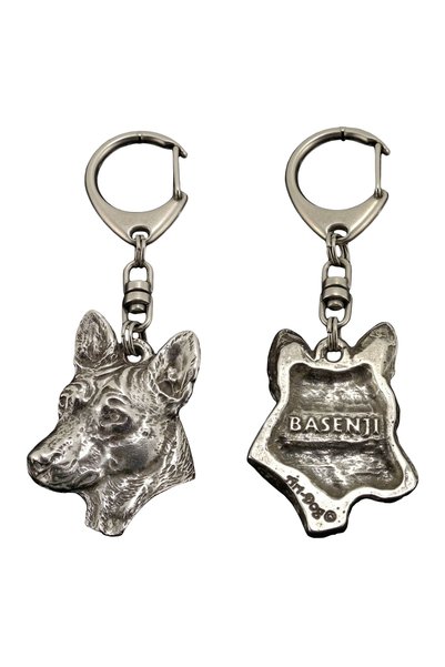 Art - Dog Basenji - Breloc placat cu argint cu câine, decorațiune pentru gean...