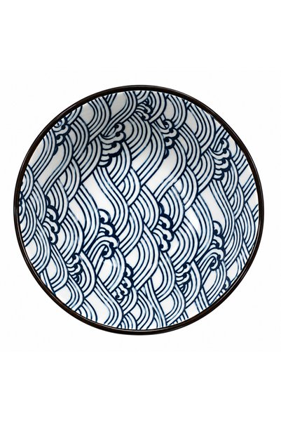 fara marca Bol decorativ din ceramică cu model valuri alb-albastre – Design m...
