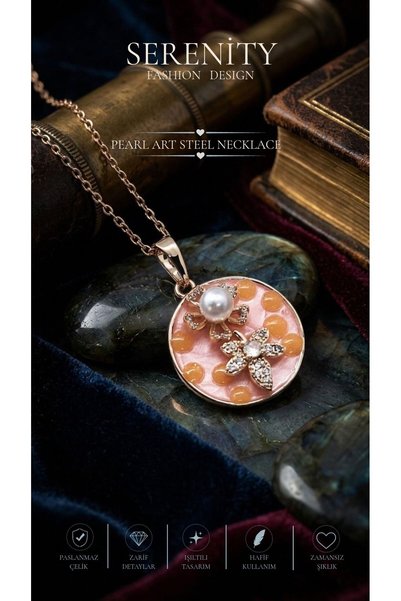 Serenity Colorful Enamel Pearl Art Steel Necklace01