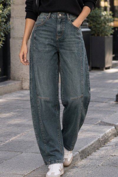 Nana & Mayka Moda Pantaloni de damă, albastru marin pal, spălați, 100% bumbac...