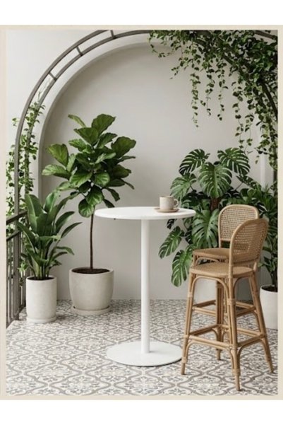 IN HOME STORE طاولة جانبية دائرية بتصميم عصري بسيط باللون الأبيض