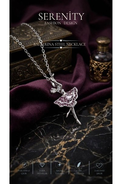 Serenity Colorful Stone Dancing Ballerina Steel Necklace