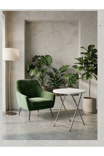 IN HOME STORE طاولة جانبية قابلة للطي دائرية باللون الأبيض
