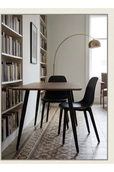 IN HOME STORE طاولة قهوة خشبية بتصميم عصري وأرجل معدنية سوداء