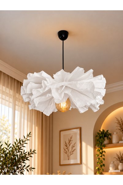 KRKSTORE Kar Beyaz Bohem Avize (50CM) Modern Dekoratif Salon ve Yatak Odası, ...