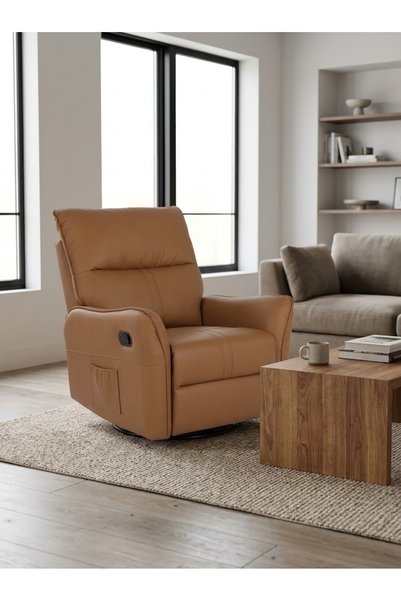 IN HOME STORE كرسي استرخاء هزاز ودوار جلد فاخر بلون جملي