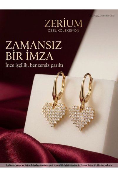 ZERİUM Trend Kadın Çelik Küpe Altın Renkli Zirkon Taşlı Figürlü