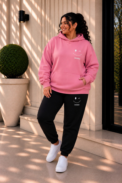 Rubonia Women's Plus Size 3 Thread Raster Hooded 2-Piece Tracksuit Set Oversi...