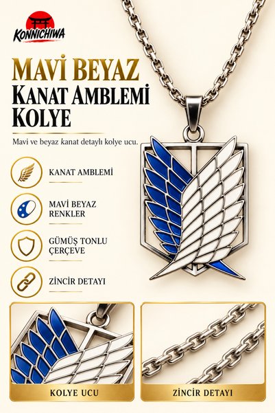 FG KONNİCHİWA ATTACK ON TITAN KOLYE LEVI EREN ANIME MANGA ÇELİK KOLYE