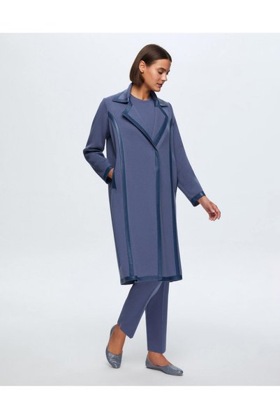 MISS DALIDA T24K-8012 Deri Detaylı Erkek Yaka Triko Kap PENNA-DARK BLUE