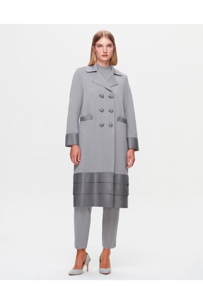 MISS DALIDA T25K-9014 Etek Ucu Deri Hırka VİALE-GREY