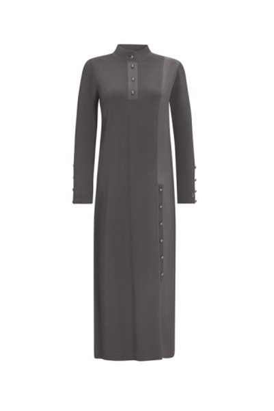 MISS DALIDA T25Y-4023 Dik Yaka Düğme Detaylı Elbise 1318-ANTHRACITE