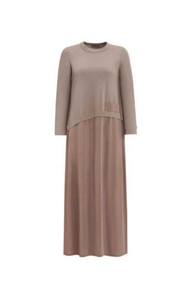 MISS DALIDA T25Y-4001 Asimetrik Kesim Cupro Triko Elbise 1237-MİNK